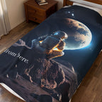 "Not From Here" Astronaut Gazing at Earth - Galactic Outer Space Blanket