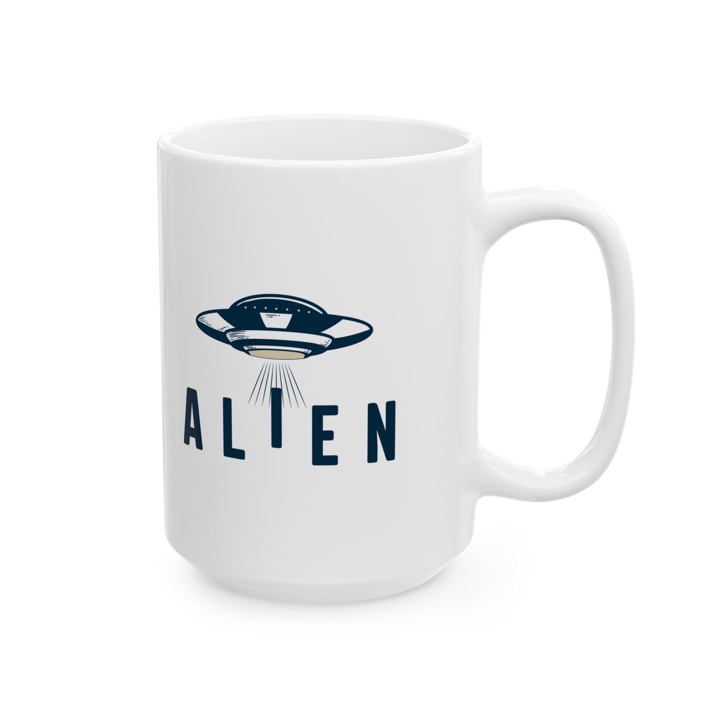 Alien with UFO - White Ceramic Mug, (11oz, 15oz)